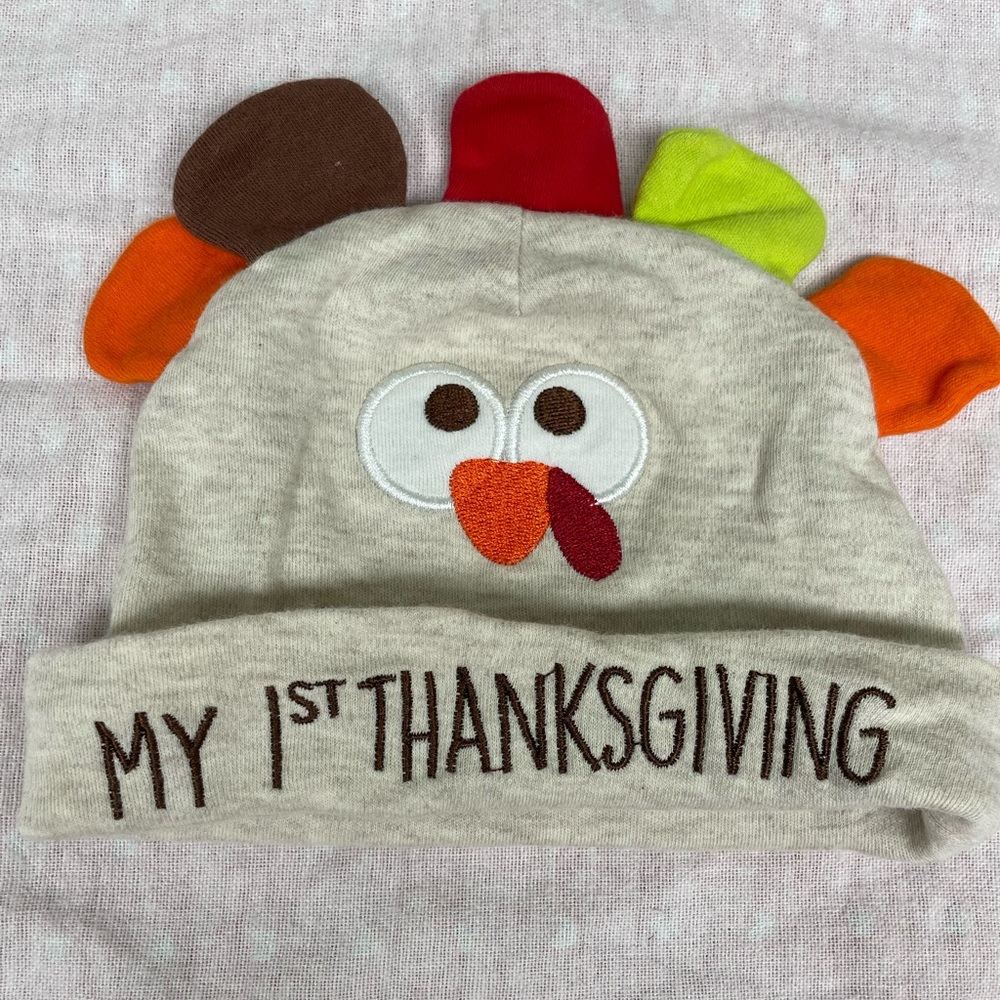 My first thanksgiving gender neutral beige turkey infant hat